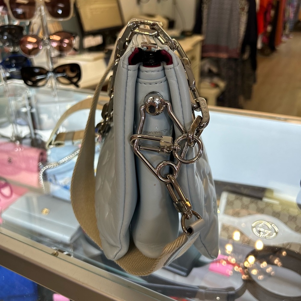 Louis Vuitton Sky Blue Crossbody Bag with Silver Accents